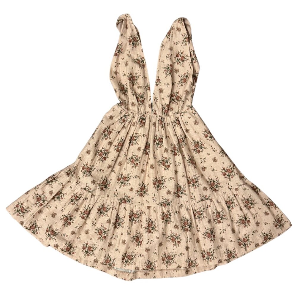 NWOT House of Harlow 1960 Size S Linen Floral Pink Mini Dress Open Back Tie - Picture 2 of 8